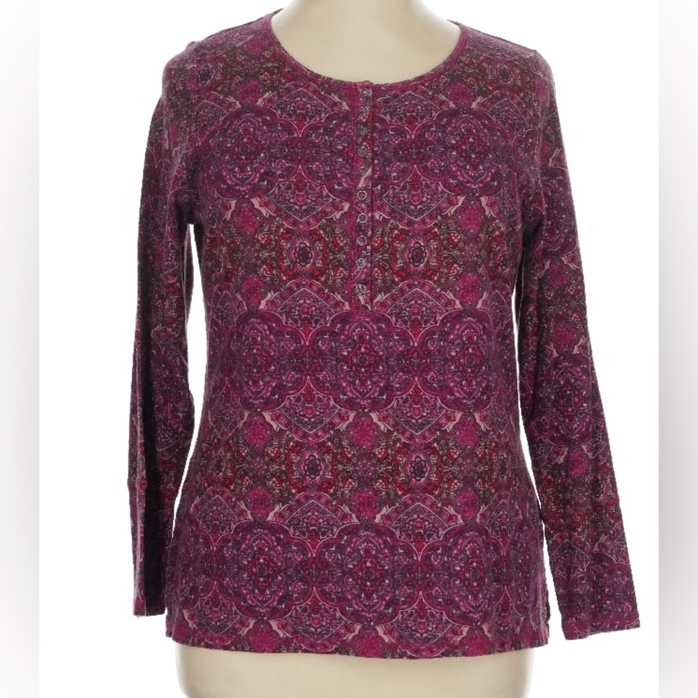 Ruff Hewn Women's Long Sleeve Henley Top in Burgundy Print